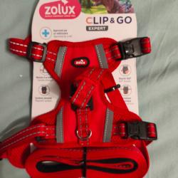 Zolux Harnais avec laisse 2M clip and go - Rouge taille S - 100% Neuf