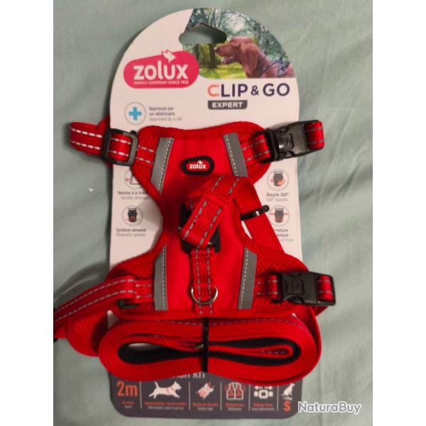 Zolux Harnais avec laisse 2M clip and go - Rouge taille S - 100% Neuf