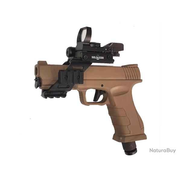 Pistolet de defense GS50 cal50 balles caoutchouc 18 joules avec point rouge laser et rail