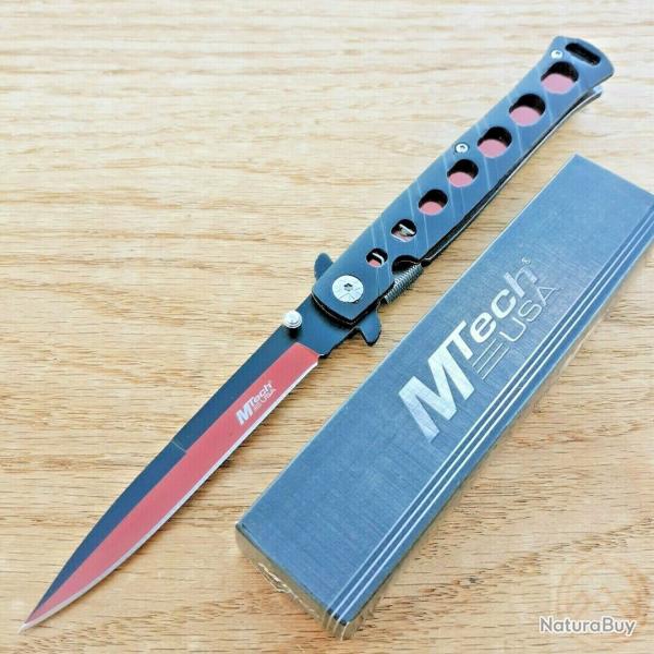 Couteau Mtech Stiletto Semi Automatique Red Lame Acier 440 Manche Alu Linerlock Clip