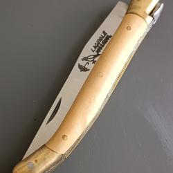ANCIEN COUTEAU LAGUIOLE, ROSSIGNOL PARAPLUIE &Agrave; L'&Eacute;PREUVE, THIERS, XX&egrave;me, manche BUIS, guilloch&eacute;