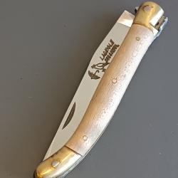 ANCIEN COUTEAU LAGUIOLE, ROSSIGNOL PARAPLUIE &Agrave; L'&Eacute;PREUVE, THIERS, XX&egrave;me, manche BUIS, guilloch&eacute;