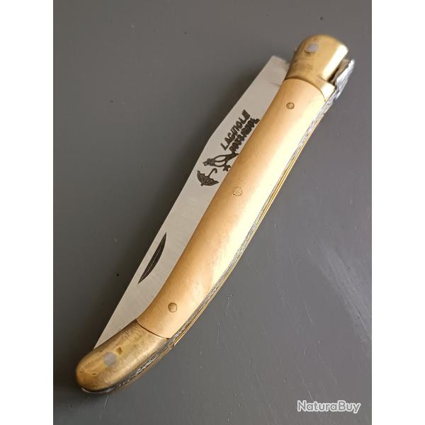 ANCIEN COUTEAU LAGUIOLE, ROSSIGNOL PARAPLUIE � L'�PREUVE, THIERS, XX�me, manche BUIS, guilloch�