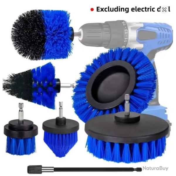 Kit 7 Brosses Nettoyage Perceuse Salle de Bain Carrelage Briques Auto Drill Brush Bleu