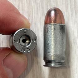 2 cartouches INERTES de manipulation pour collection WW2 (cal. 45 ACP - 1911A1) ... marquages ECS 43