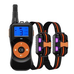 2X Colliers de Dressage Chien 800m Rechargeable Etanche T&eacute;l&eacute;commande Choc Vibration Son LED Orange