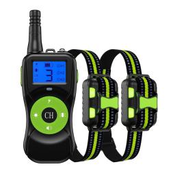 2X Colliers de Dressage Chien 800m Rechargeable Etanche T&eacute;l&eacute;commande Choc Vibration Son LED Vert