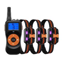 3X Colliers de Dressage Chien 800m Rechargeable Etanche T&eacute;l&eacute;commande Choc Vibration Son LED Orange