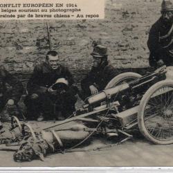 CPA - LE CONFLIT EUROPEEN EN 1914 Soldat belge souriant au photographe Mitrailleuse  1914 - N&deg;7587
