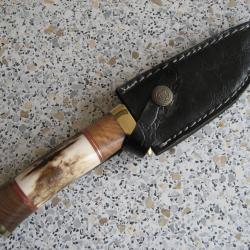 Couteau lame Damas de chasse fixe avec fourreau