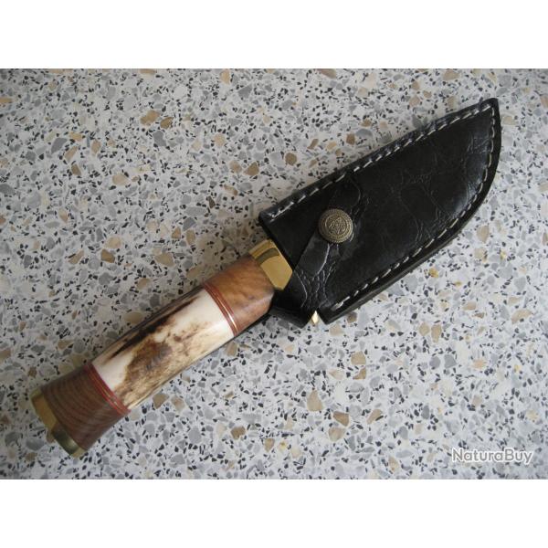 Couteau lame Damas de chasse fixe avec fourreau