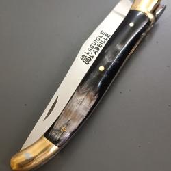 ANCIEN COUTEAU LAGUIOLE L'ABEILLE, THERIAS, THIERS, manche CORNE, guilloch&eacute;