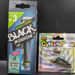 Lot 477 / Black monnow 120 fiiish leurres + Tiemco curepopspin 7 grs 5cm. ( SPINNERBAIT).