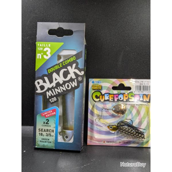 Lot 477 / Black monnow 120 fiiish leurres + Tiemco curepopspin 7 grs 5cm. ( SPINNERBAIT).