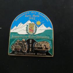 insigne broche &eacute;maill&eacute;e randonn&eacute;e des anc&eacute;tres  "" auto moto  samaritaine oloranaise  1993