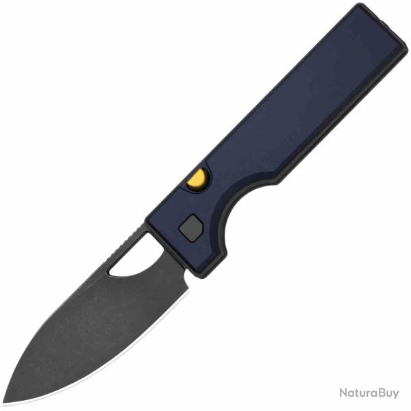 Couteau Kizer Little Ringbo Lame Acier AEB-L SW Manche Alu Bleu Button Lock KIV3708A3