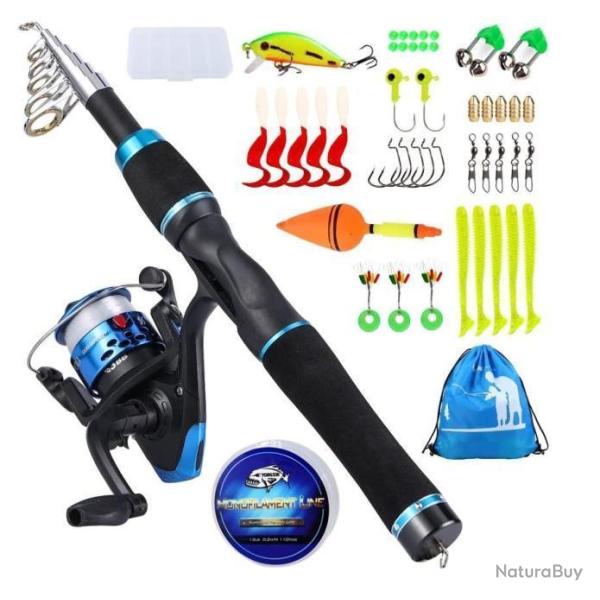 Kit Canne � P�che Fibre de Carbone T�lescopique 160cm Moulinet Leurres P�che Truite en Eau Douce