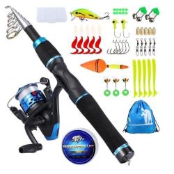 Kit Canne &agrave; P&ecirc;che 160cm Moulinet Leurres Fibre de Carbone T&eacute;lescopique P&ecirc;che Truite en Eau Douce