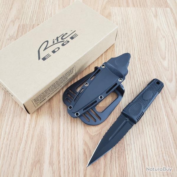 Couteau Rite Edge Battle Knife Lame Dague Acier Inox Black Serrated | Manche ABS Etui Rigide