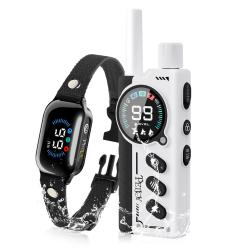 Collier Dressage Chien 1000m Etanche Rechargeable T&eacute;l&eacute;commande Bip Vibration Choc S&eacute;curit&eacute; Blanc