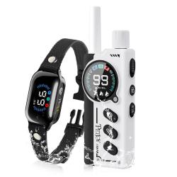 Collier Dressage Chien 1000m Etanche Rechargeable T&eacute;l&eacute;commande Bip Vibration Choc S&eacute;curit&eacute; Blanc