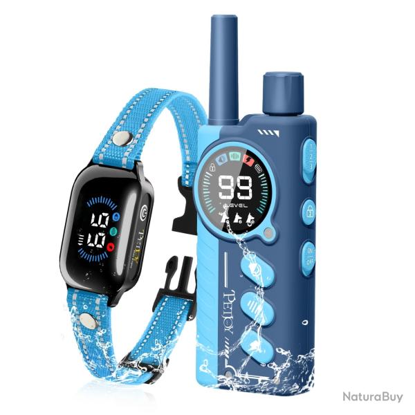 Collier Dressage Chien 1000m Etanche Rechargeable T�l�commande Bip Vibration Choc S�curit� Bleu