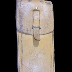 Cartouchi&egrave;re / Pochette Cuir Fauve Militaire Fran&ccedil;ais - Ann&eacute;es 50 (Indochine/Alg&eacute;rie)