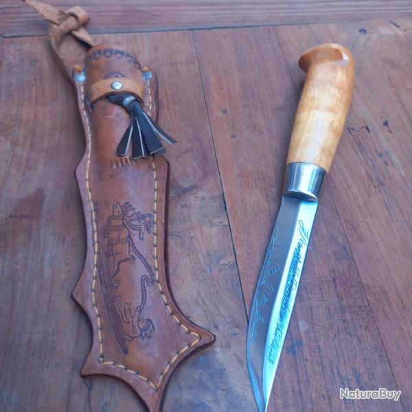 Joli Couteau PUUKKO FINLANDAIS J.MARTTIINI avec Fourreau en cuir Manche en Bois