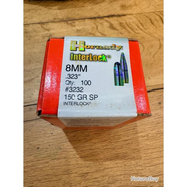 100 ogives HORNADY cal 8mm (.323) SP 150 gr / 9,72 g ref #3232