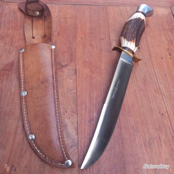 Magnifique Couteau de Chasse SABATIER Manche en Bois de Cerf