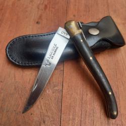 Ancien Couteau LAGUIOLE EN AUBRAC Manche en Corne avec &Eacute;tui en Cuir