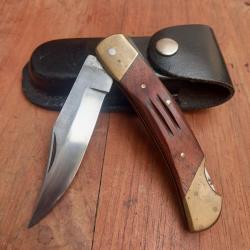 Ancien Gros Couteau L&Eacute;OPARD Manche en Bois avec &Eacute;tui en cuir