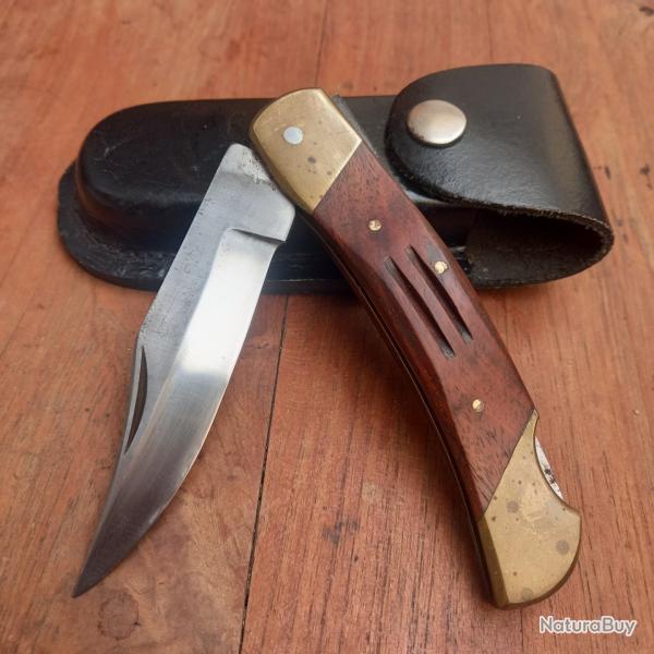 Ancien Gros Couteau L�OPARD Manche en Bois avec �tui en cuir