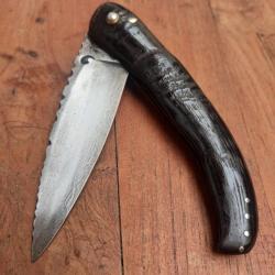 Joli Couteau ARTISANAL 2 Clous FORG&Eacute; Manche en corne de Chamois