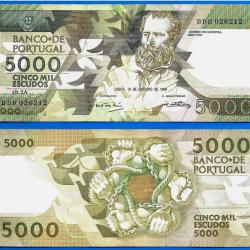 Portugal 5000 Escudos 1989 Billet Serie 2 A Quental