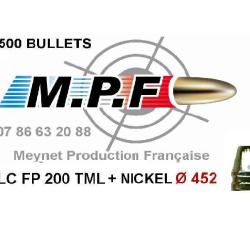1000 Ogives MPF 45 LC FP 200 Gr TMJL+NI &Oslash; 452" Ballesmpfpro Projectiles nickel&eacute;s
