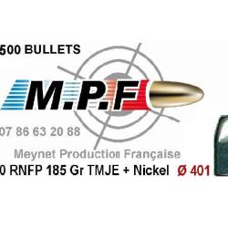 500 Ogives MPF 38/40 RNFP 185 Gr TMJE + Ni &Oslash; 401" Ballesmpfpro Projectiles nickel