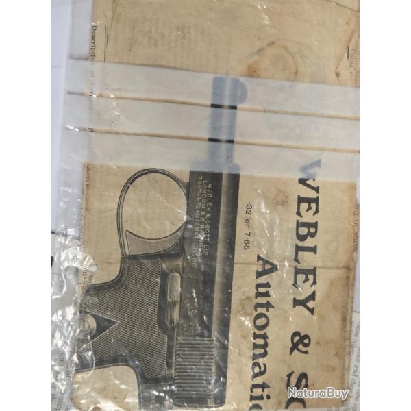 Vds Notice Pistolet Webley & Scott originale en Anglais