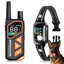 Collier de Dressage Chien 1000m  Etanche IPX7 Rechargeable Bip Vibration Choc Ecran Couleur