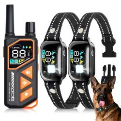 2X Colliers de Dressage  2 Chiens 1000m Etanche IPX7 Rechargeable Bip Vibration Choc Ecran Couleur