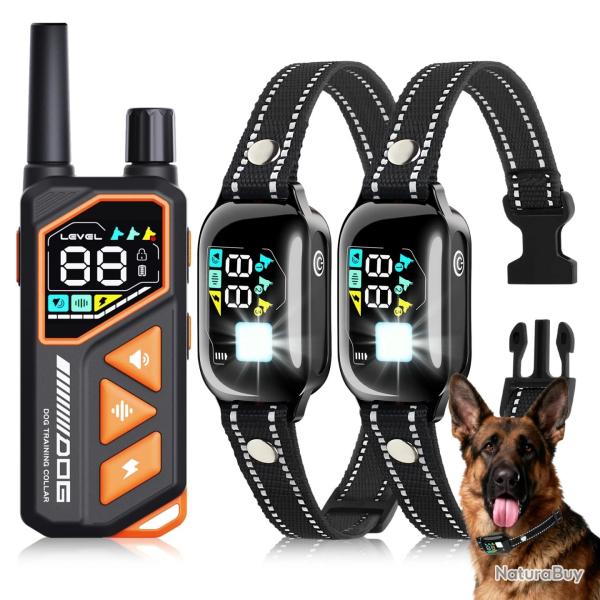 2X Colliers de Dressage  2 Chiens 1000m Etanche IPX7 Rechargeable Bip Vibration Choc Ecran Couleur