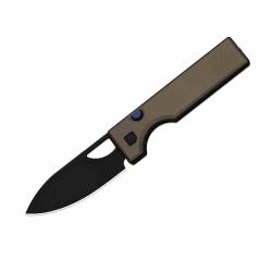 Couteau Kizer Little Ringbo Lame Acier AEB-L Satin Manche Alu Marron Button Liner Lock KIV3708A2