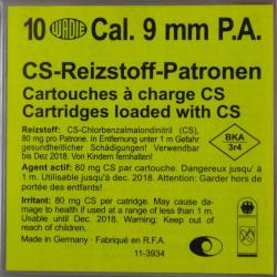 Cartouches &agrave; gaz PA CS - Cal. 9 mm x10