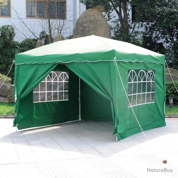 Tonnelle pliante 3x3 m en acier vert avec parois lat�rales