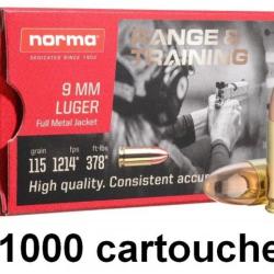 MUNITIONS NORMA CAL 9MM LUGER 115GR FMJ range & training 20 boites (1000 munitions )