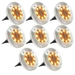 Lampes solaires sol LED blanc chaud IP44 12x13 cm ext&eacute;rieur inox 8 pcs