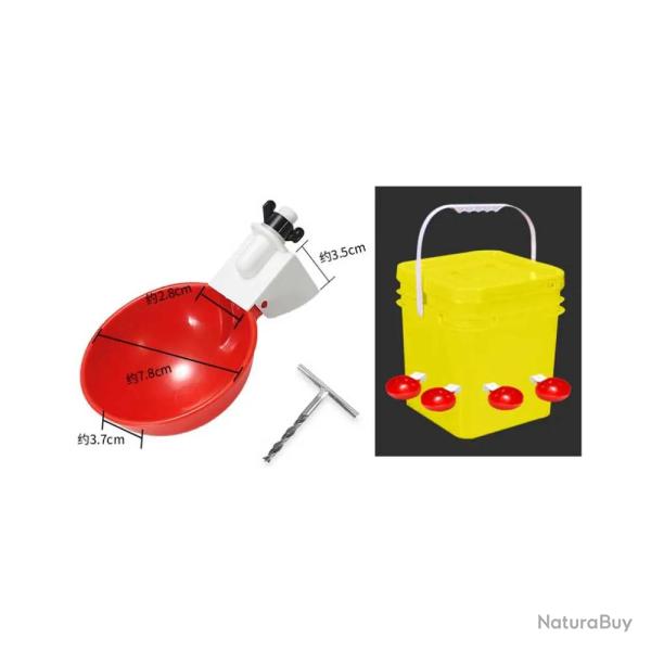 Lot de 5 abreuvoirs bol pour bidon en plastique rouge pour volailles
