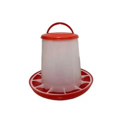 Mangeoire plastique avec poign&eacute;e 3 kg pour volailles - Rouge et blanc