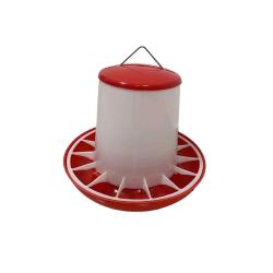 Mangeoire plastique avec poign&eacute;e 12kg pour volailles et pigeons - Rouge et blanc