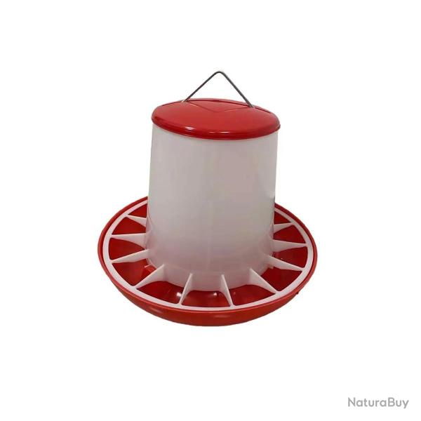 Mangeoire plastique avec poign�e 12kg pour volailles et pigeons - Rouge et blanc